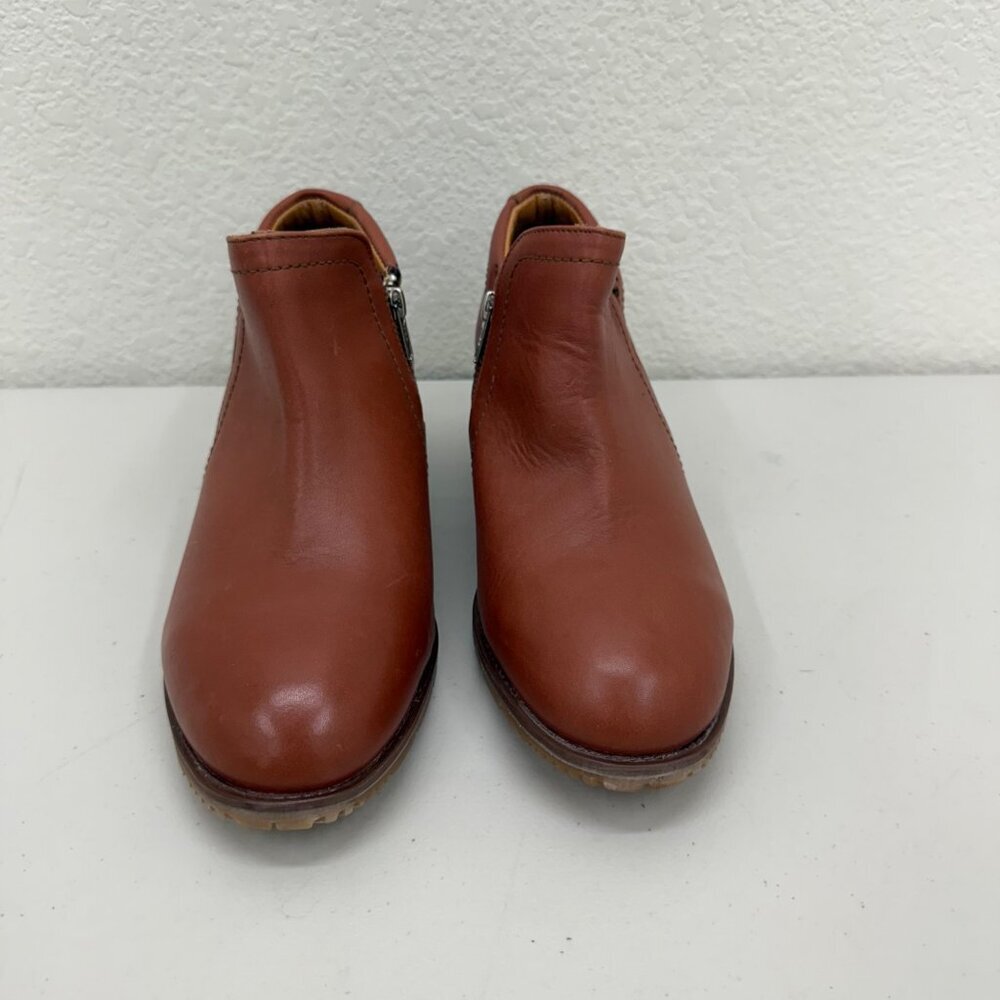 Xena Gravity Cognac Brown Leather Safety Toe Heel Booties Shoes Womens size 10 - Picture 2 of 9